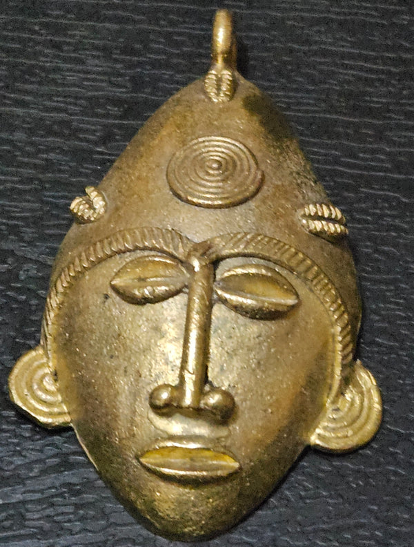 Unique Artistry: African Brass Tribal Mask Pendant - Limited Stock
