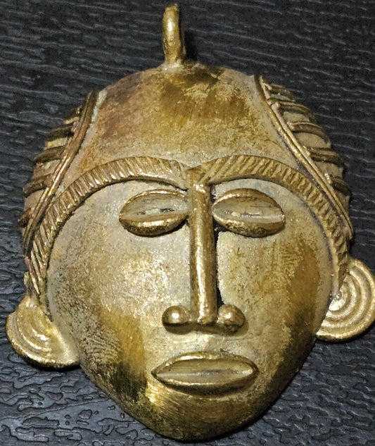 Intricately Designed African Brass Tribal Mask Pendant. - Aadampo