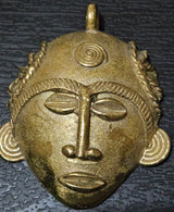 Intricately Designed African Brass Tribal Mask Pendant.