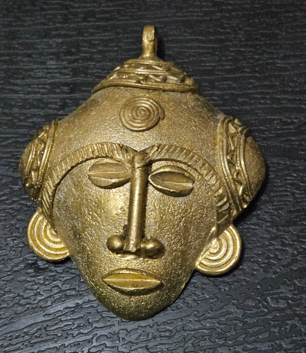 Authentic African Brass Tribal Mask Pendant - Handcrafted from Ghana