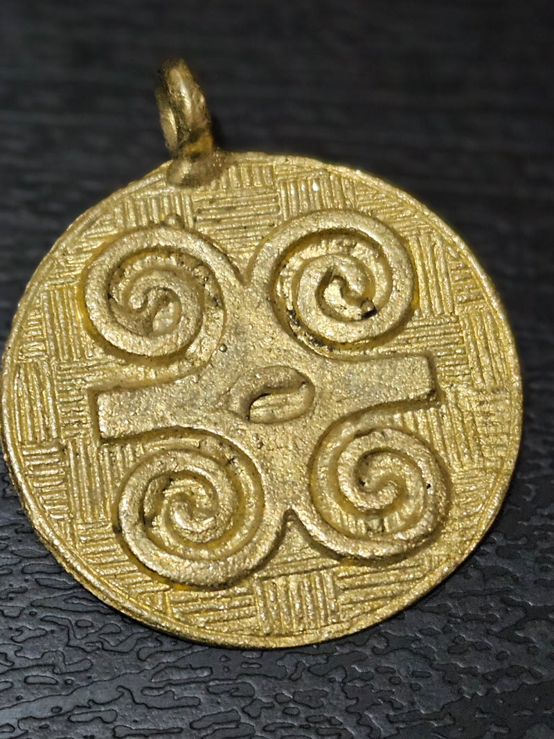 African Brass Pendant Crafted in Adinkra Symbol Humility and Strength.