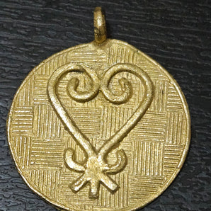 African brass pendant, round handmade symbolic Sankofa pendant - Aadampo