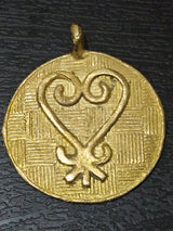 African brass pendant, round handmade symbolic Sankofa pendant