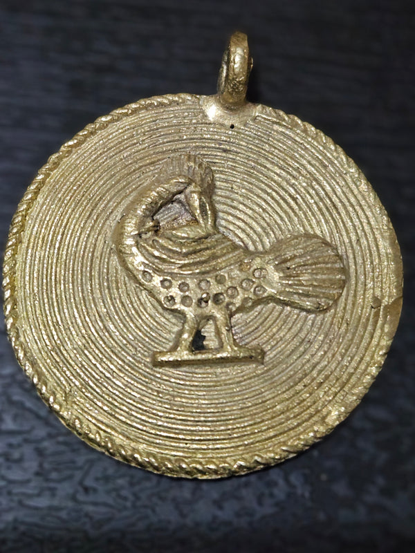 African brass pendant, round handmade symbolic Sankofa pendant, Adinkra symbols