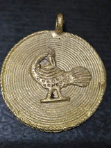 African brass pendant, round handmade symbolic Sankofa pendant, Adinkra symbols