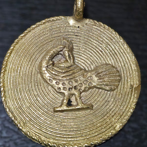 African brass pendant, round handmade symbolic Sankofa pendant, Adinkra symbols - Aadampo