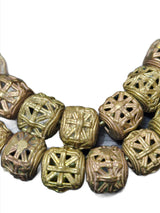 Cultural Authenticity: African Brass Beads Strand from Ghana - 35 Netted Cube Beads