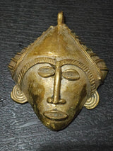Exquisite African Brass Tribal Mask Pendant - 3.5 Inches Long, 2.7 Inches Wide