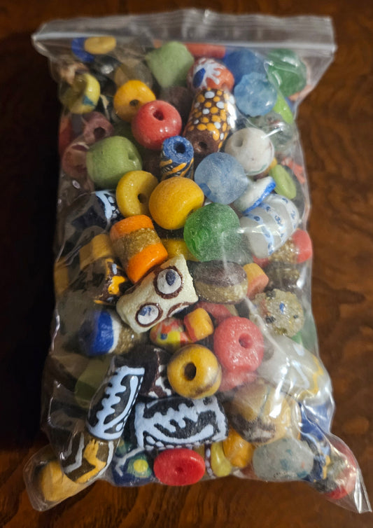 Exclusive Offer: 4 × 6 inches Bag containing Over 160 Mixed African Beads for Jewelry Making and Artistic Creations. - Aadampo