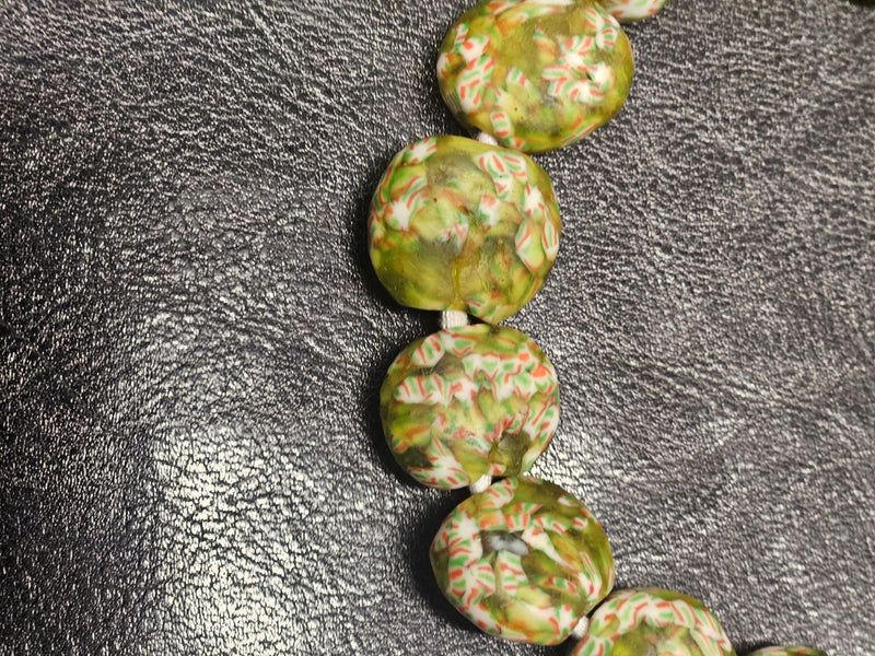 African Recycled Glass Beads, Flat Round Krobo Beads for Jewelry Making