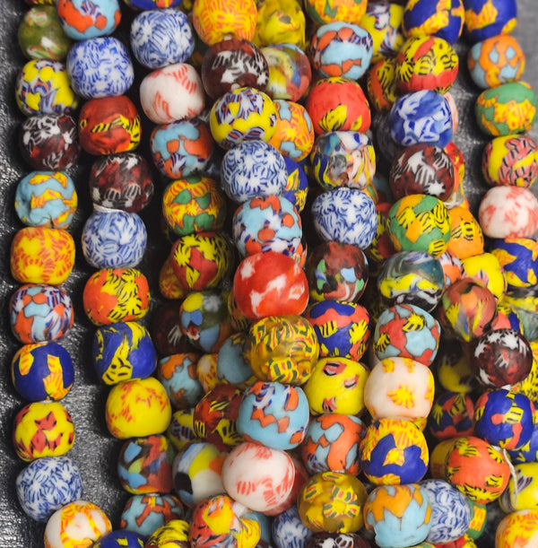 African Recycled Glass Beads - Mixed Krobo Round Beads Jewelry Making Arts & Crafts