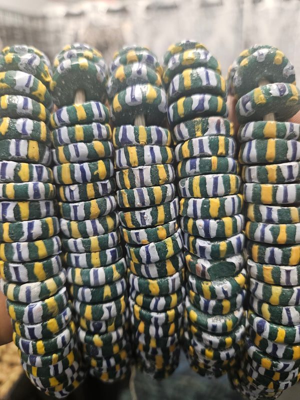 Beautiful African glass beads, chevron stripped spacer beads
