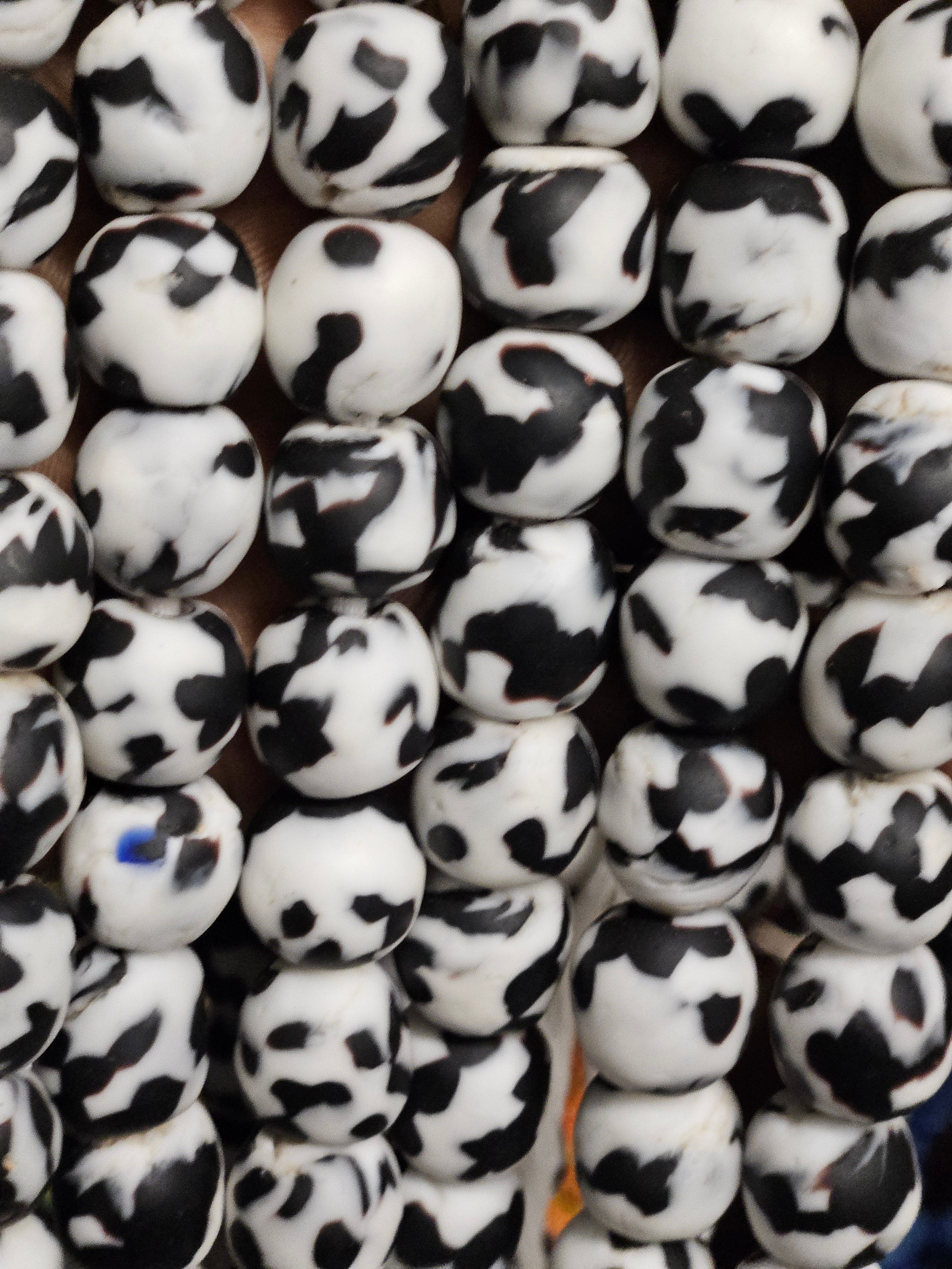 White and Black Fused African Recycled Glass Beads - Aadampo