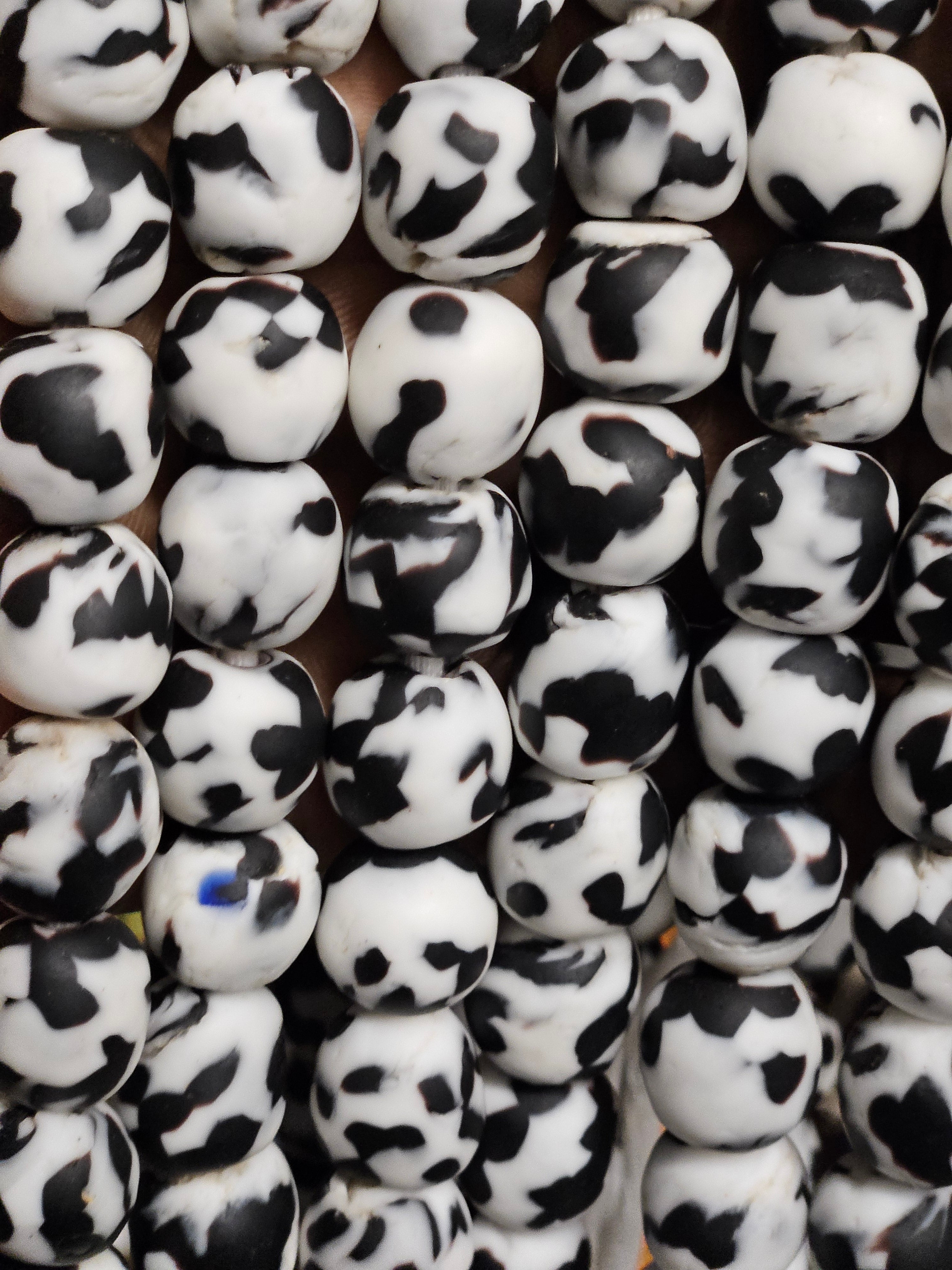 White and Black Fused African Recycled Glass Beads - Aadampo