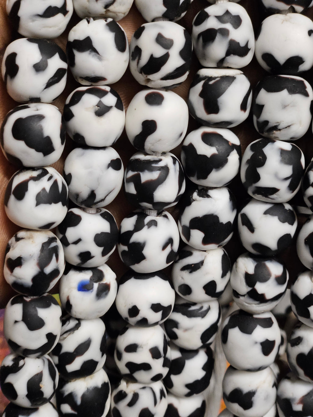 White and Black Fused African Recycled Glass Beads - Aadampo
