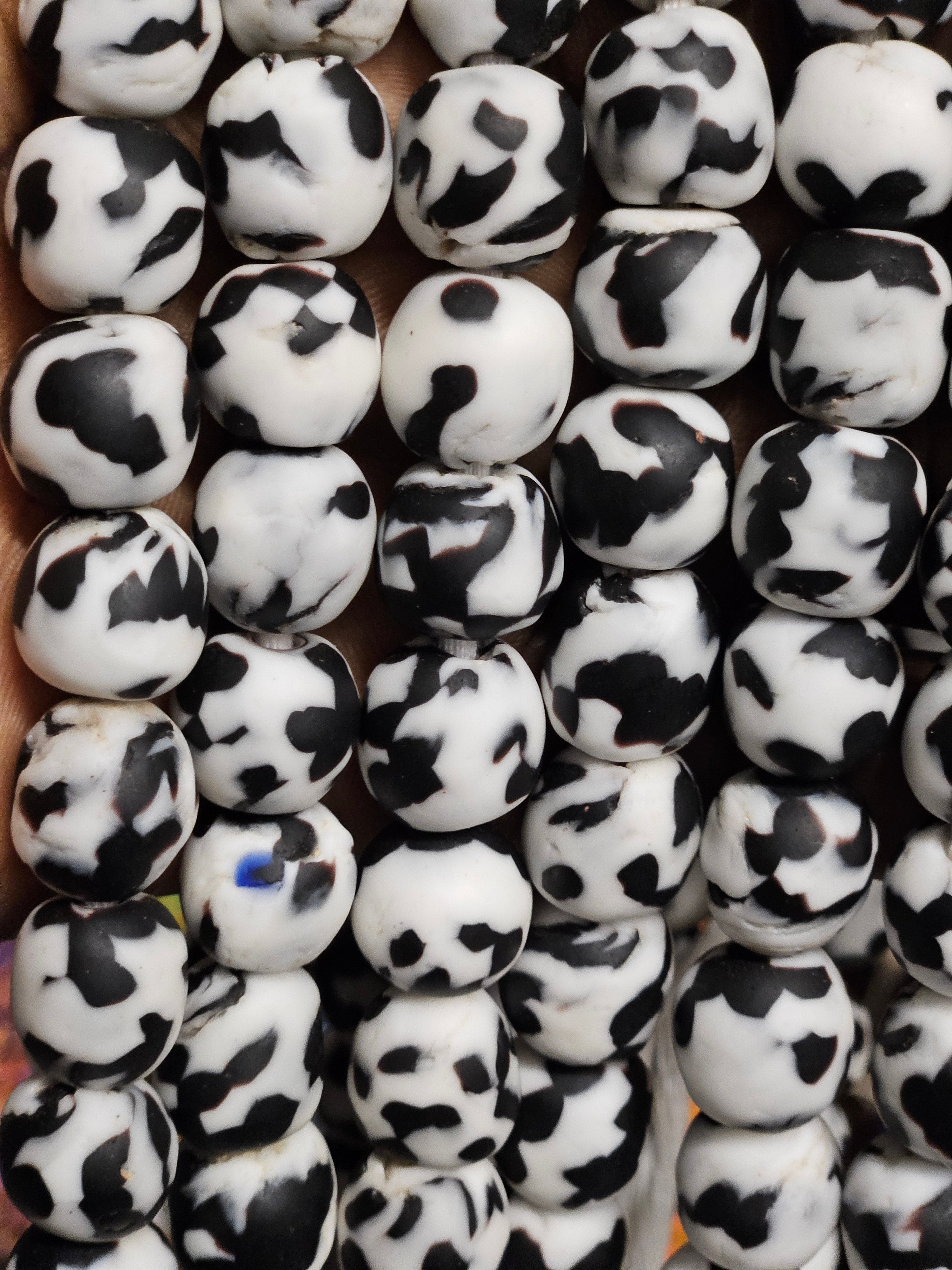 White and Black Fused African Recycled Glass Beads - Aadampo