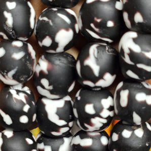 Black and White Fused African Recycled Glass Beads - Aadampo