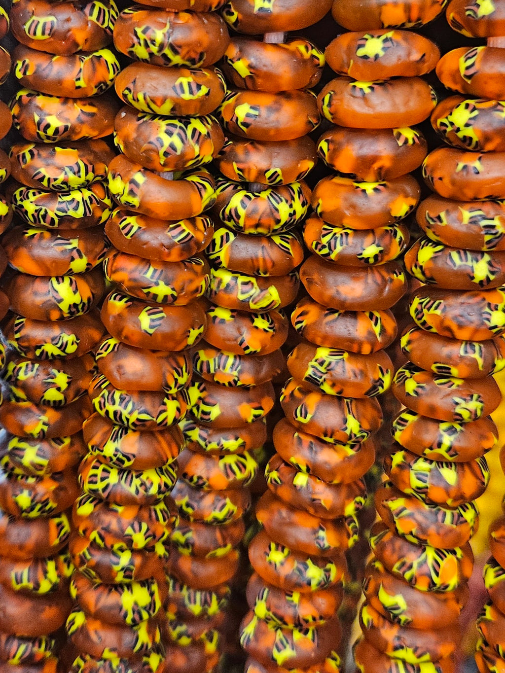 Fall Vibes, African Recycled Glass Beads – Multicolored Large Hole Rondelle Beads for Sustainable Crafting