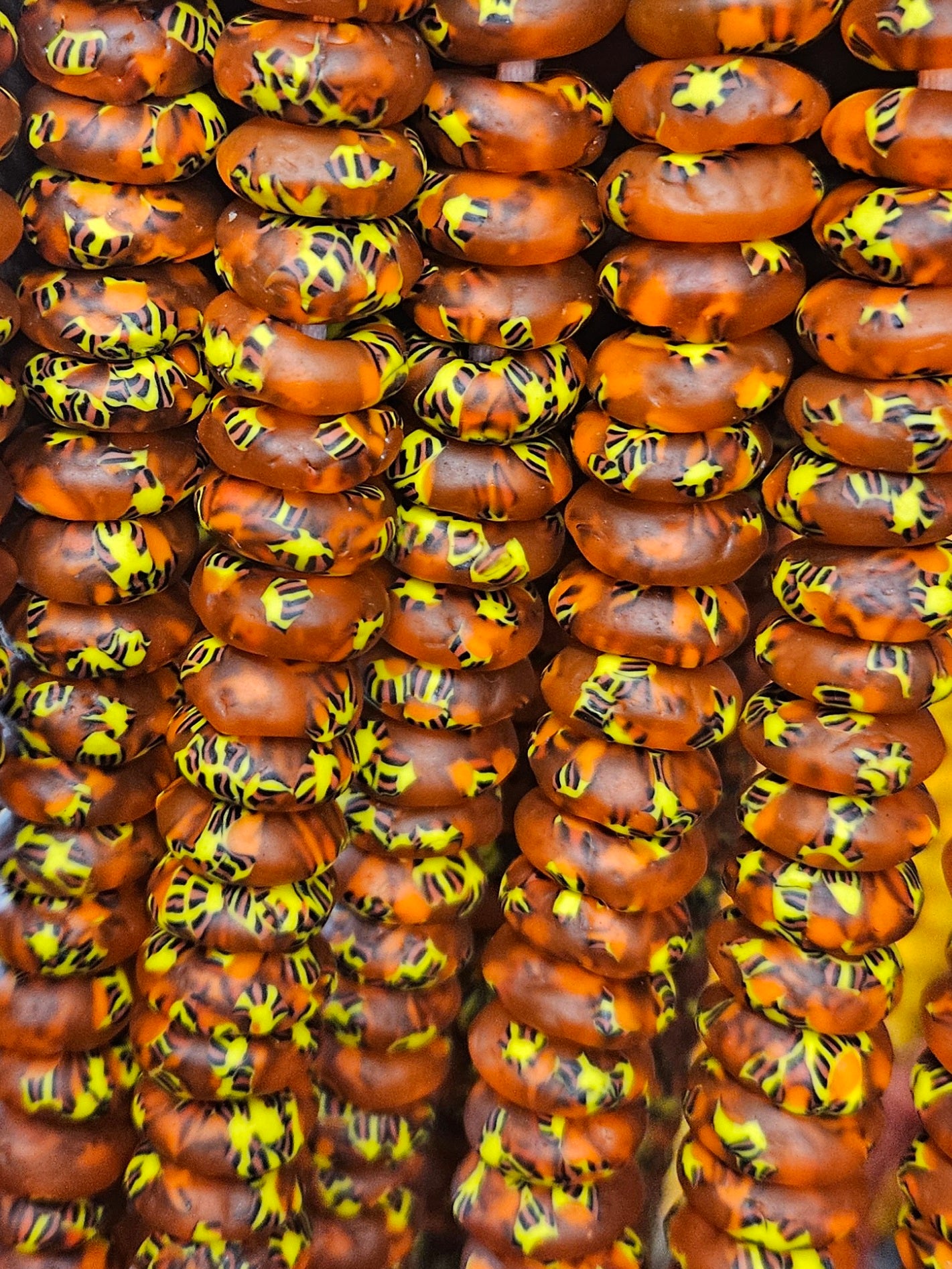 Fall Vibes, African Recycled Glass Beads – Multicolored Large Hole Rondelle Beads for Sustainable Crafting