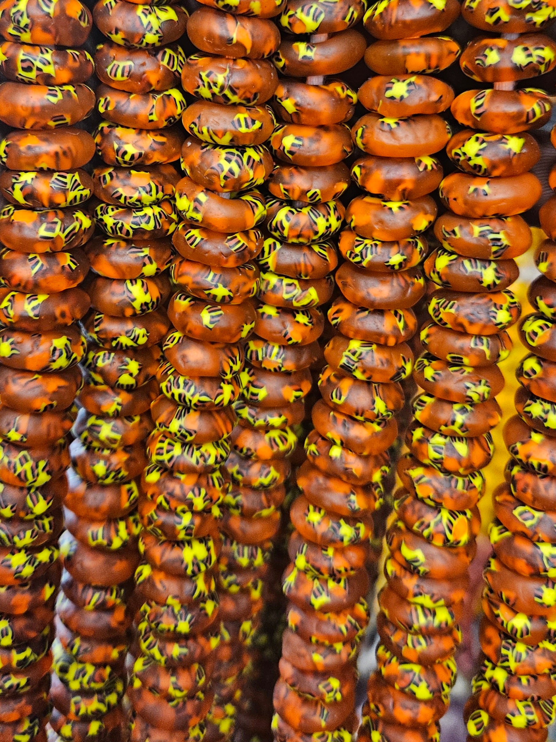 Fall Vibes, African Recycled Glass Beads – Multicolored Large Hole Rondelle Beads for Sustainable Crafting