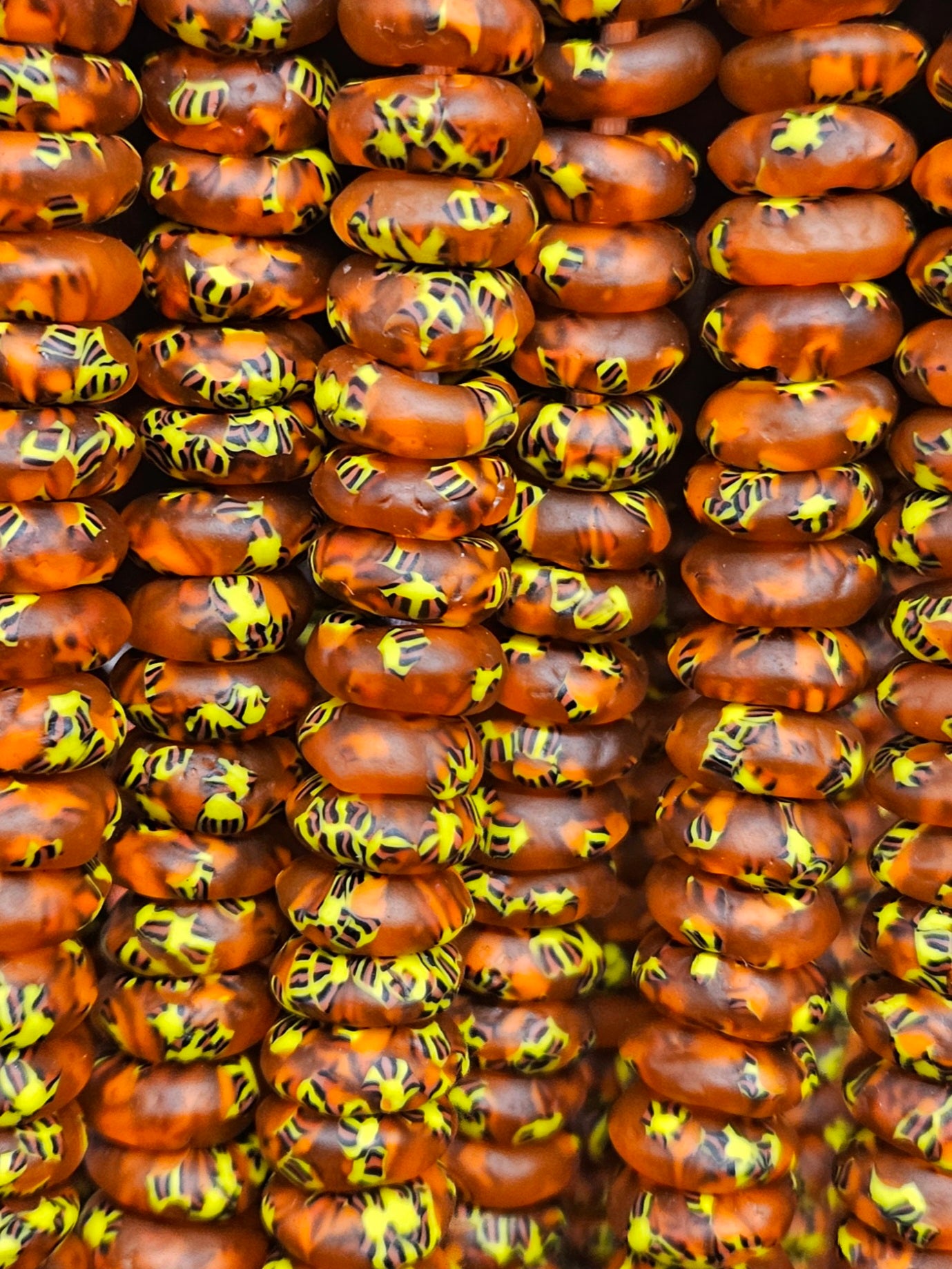 Fall Vibes, African Recycled Glass Beads – Multicolored Large Hole Rondelle Beads for Sustainable Crafting