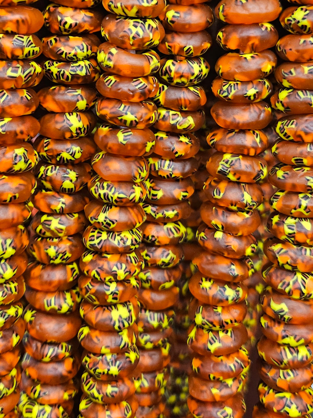 Fall Vibes, African Recycled Glass Beads – Multicolored Large Hole Rondelle Beads for Sustainable Crafting