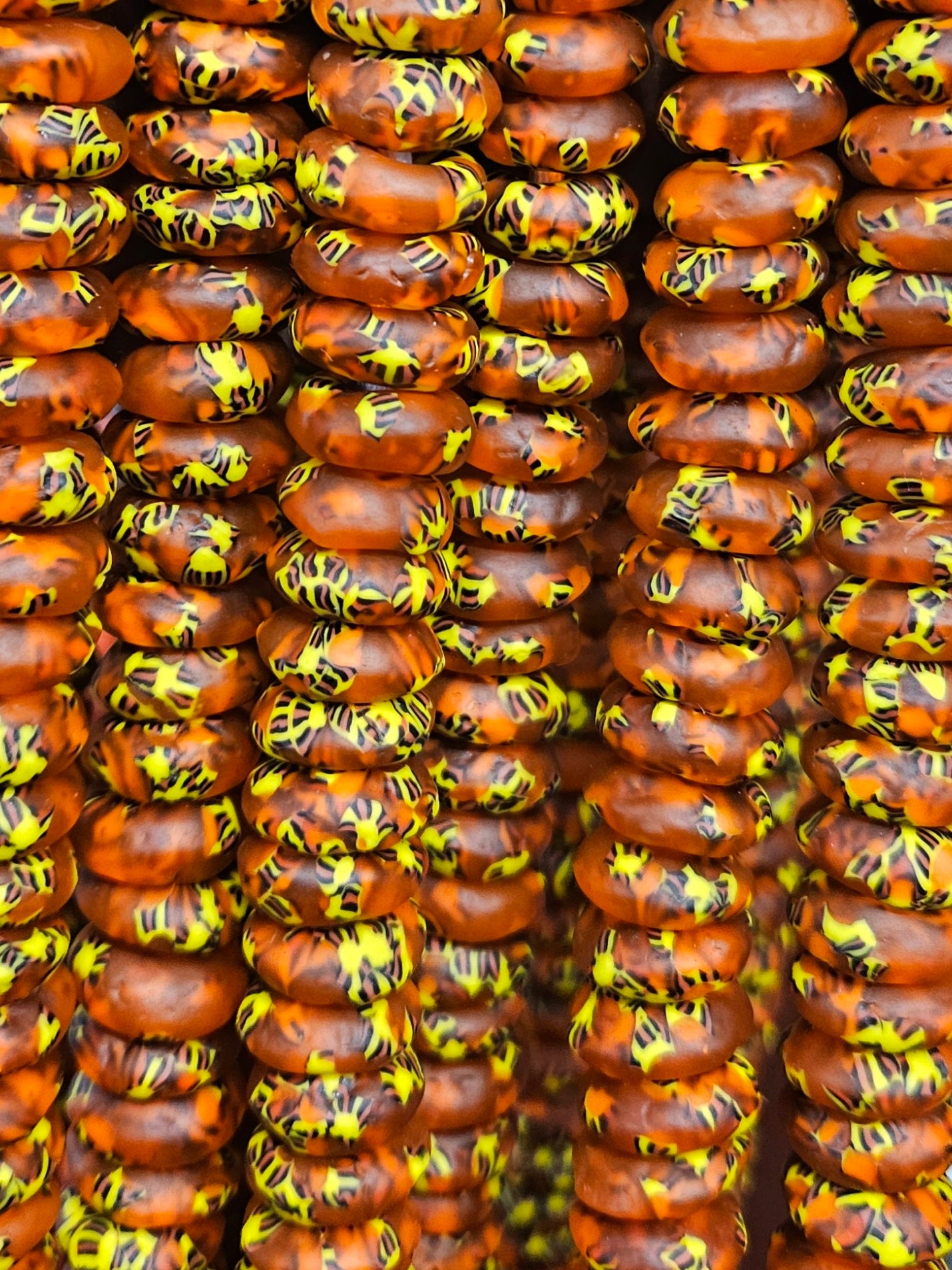 Fall Vibes, African Recycled Glass Beads – Multicolored Large Hole Rondelle Beads for Sustainable Crafting