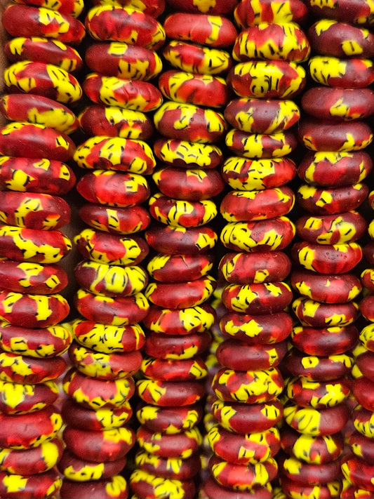 Handcrafted Recycled Glass Rondelle Beads – Large Hole Multicolored African Beads for Ethnic Jewelry Making