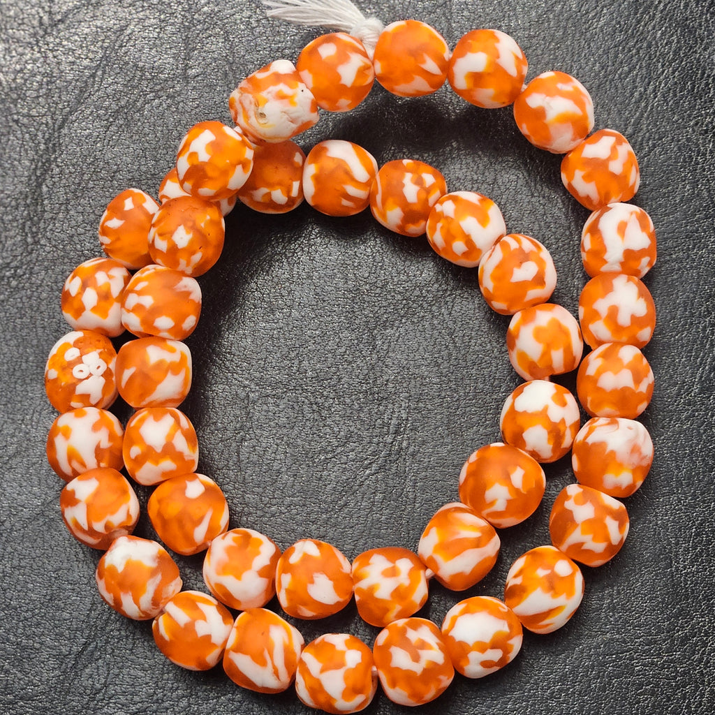 Orange and White Fused African Recycled Glass Beads