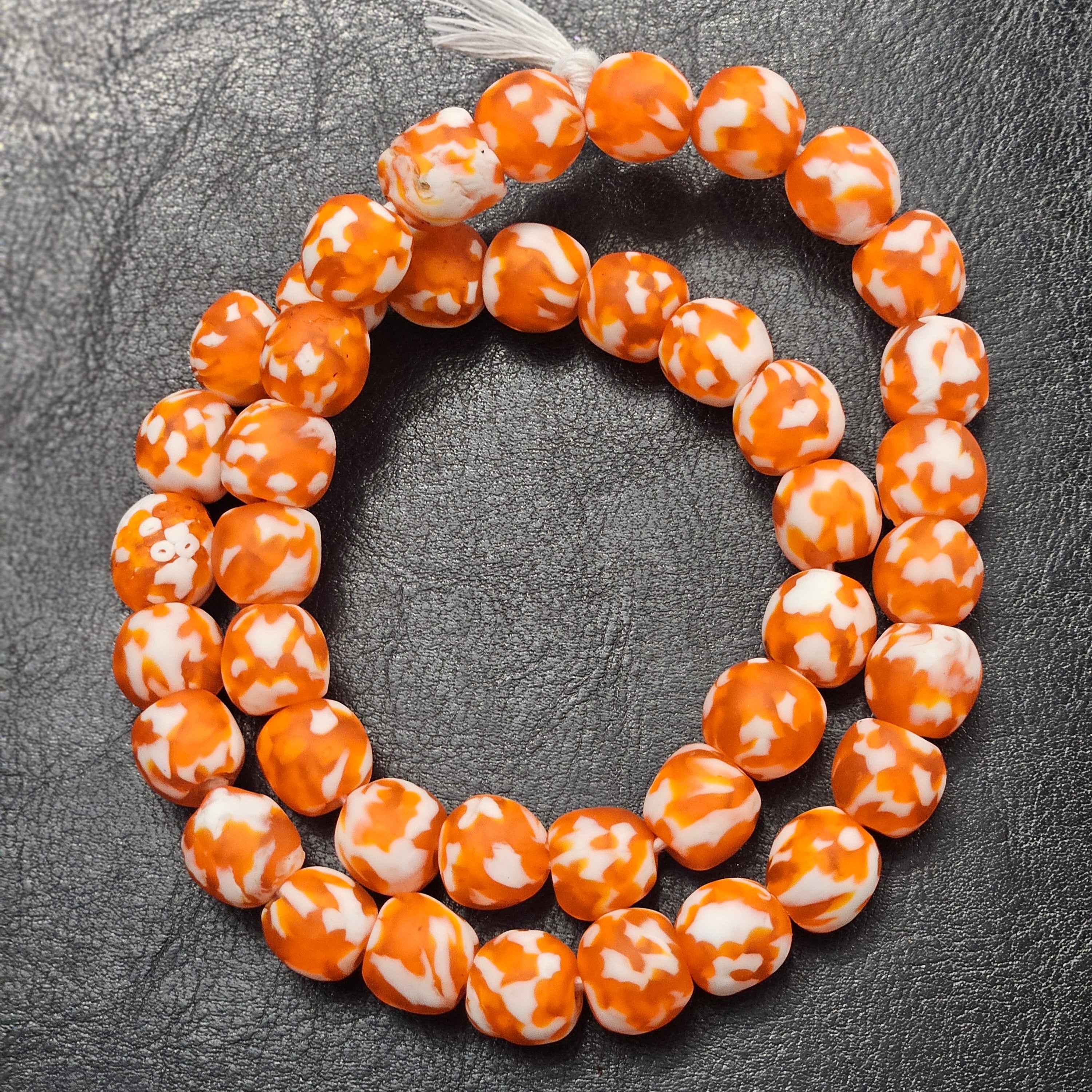 Orange and White Fused African Recycled Glass Beads