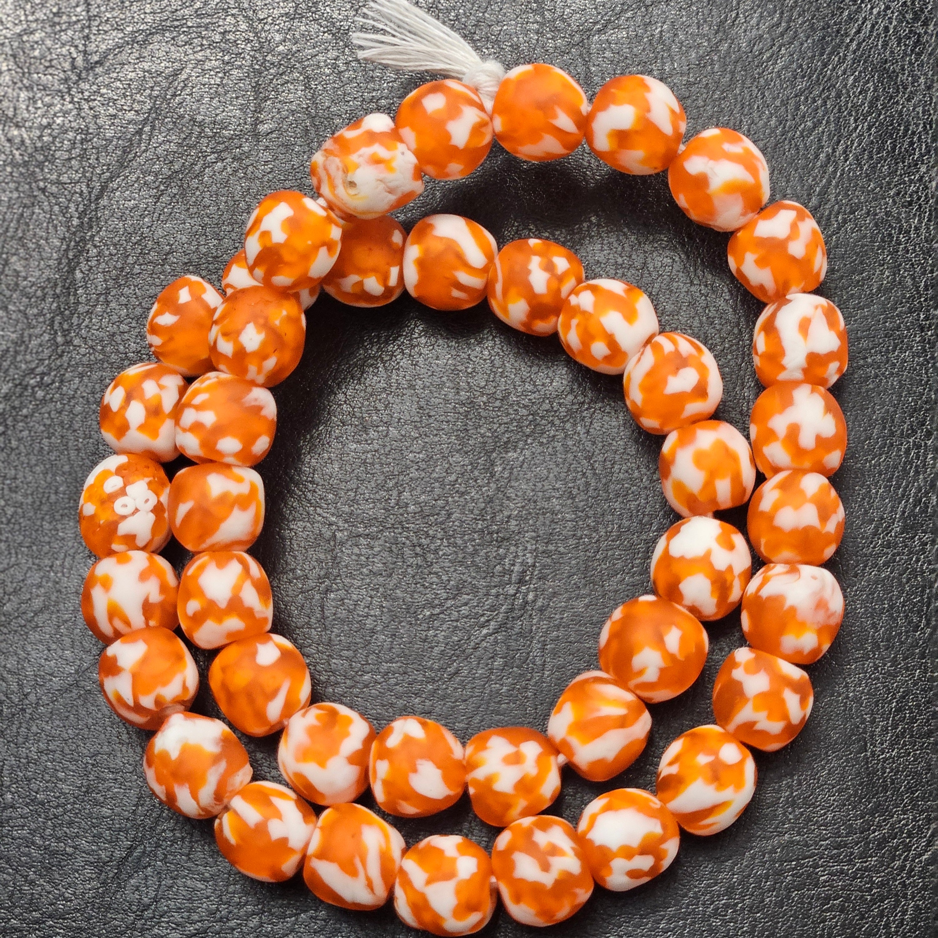 Orange and White Fused African Recycled Glass Beads