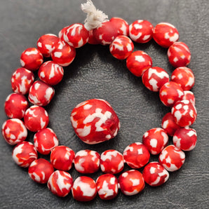 Red and White Handmade African Recycled Glass Beads – Large Hole Multicolored Beads for Ethical Designers