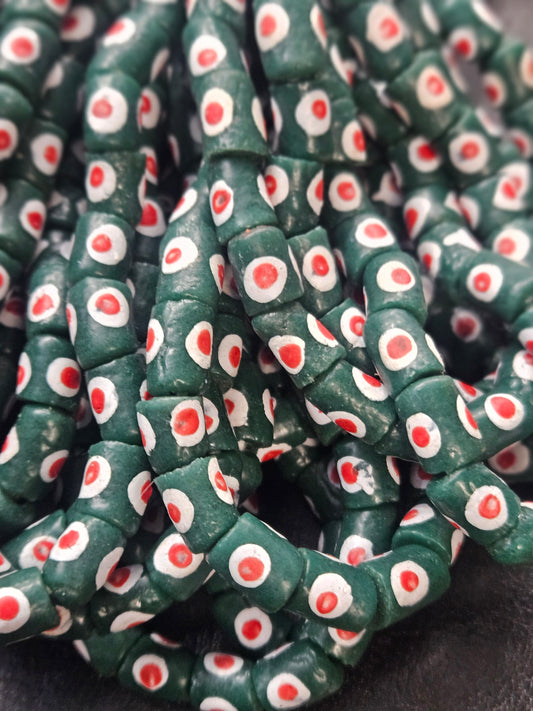 Painted African Recycled Glass Beads - Small Tube Beads #1101