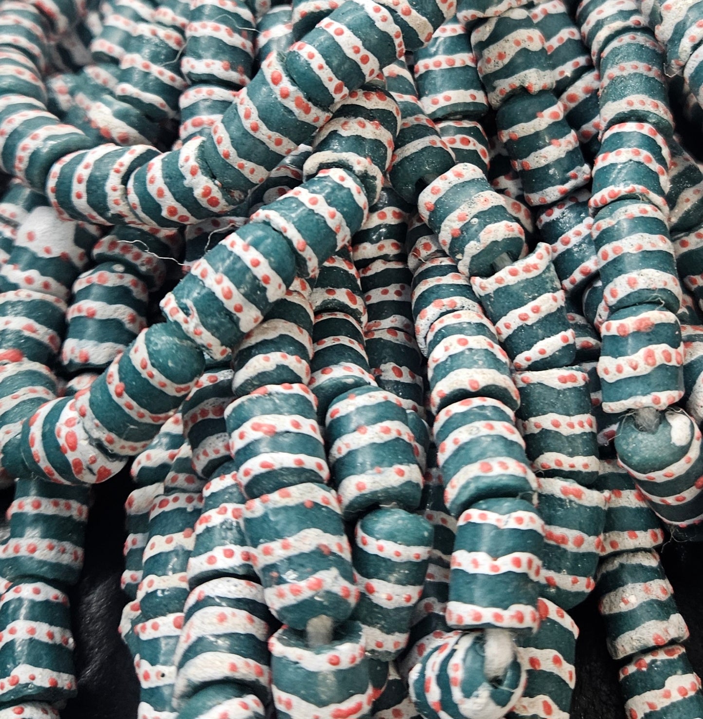 Painted African Recycled Glass Beads - Small Tube Beads #1103
