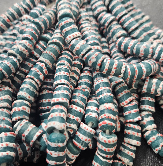 Painted African Recycled Glass Beads - Small Tube Beads #1103