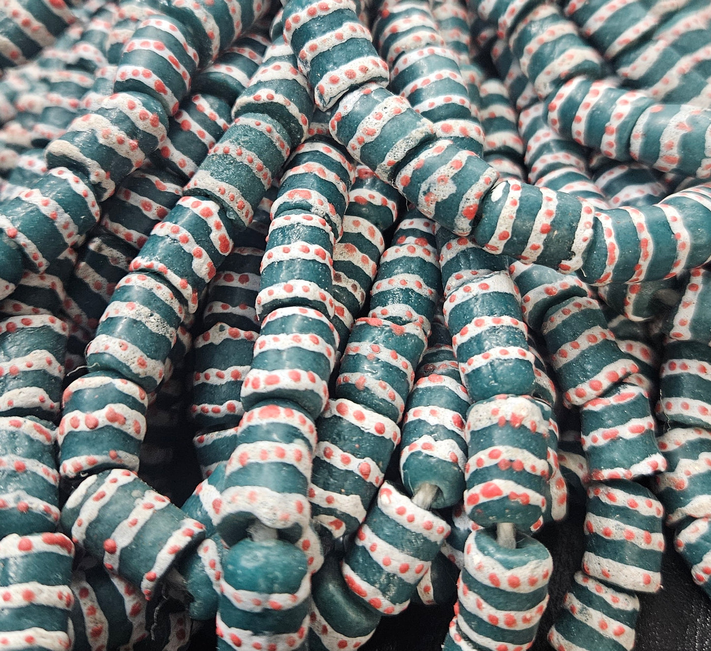 Painted African Recycled Glass Beads - Small Tube Beads #1103