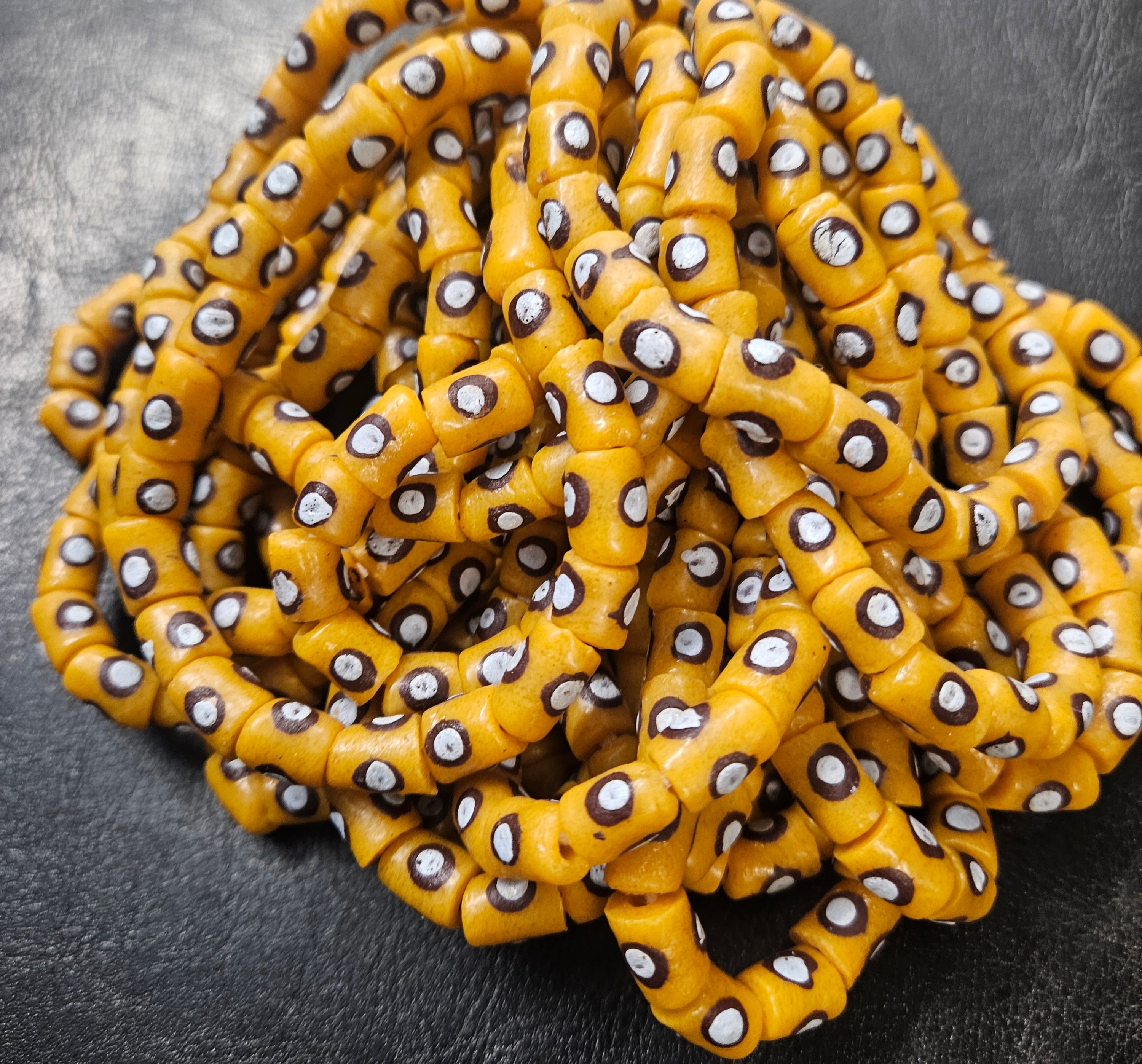 Painted African Recycled Glass Beads - Small Tube Beads #1104