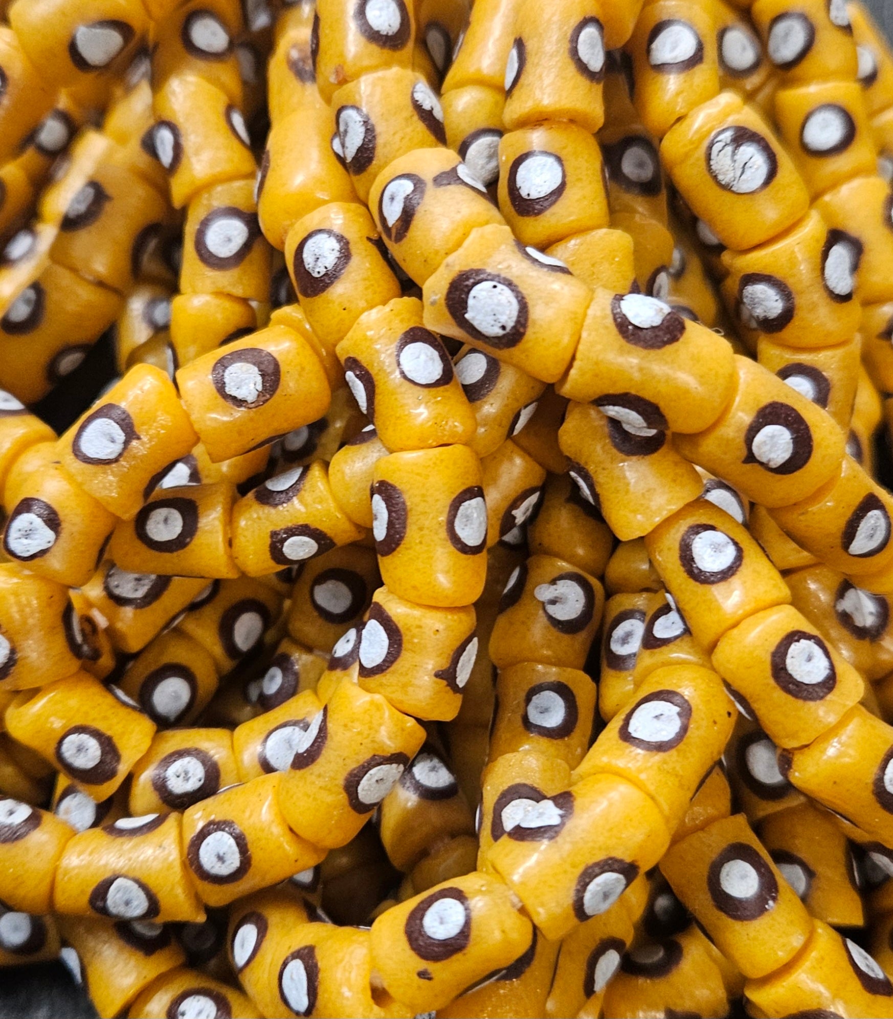 Painted African Recycled Glass Beads - Small Tube Beads #1104