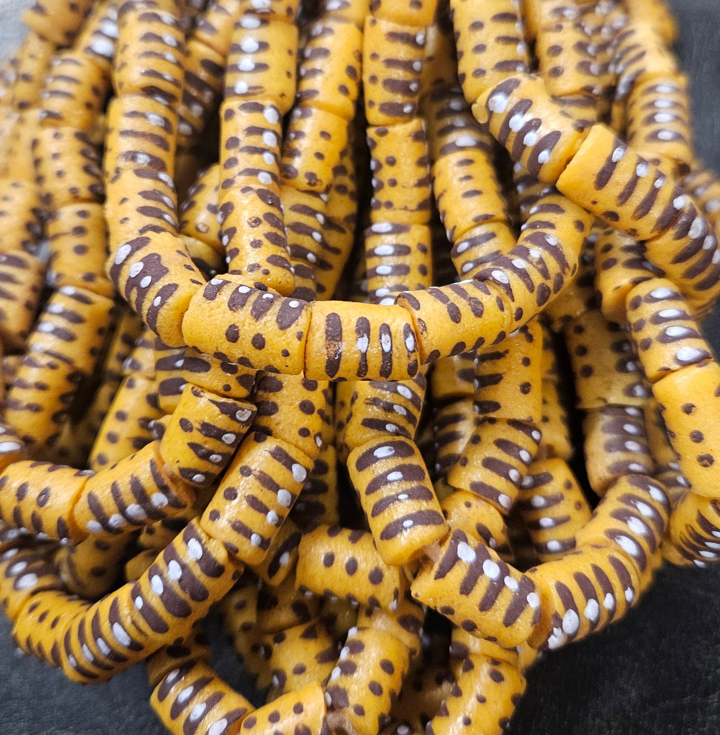 Painted African Recycled Glass Beads - Small Tube Beads #1106