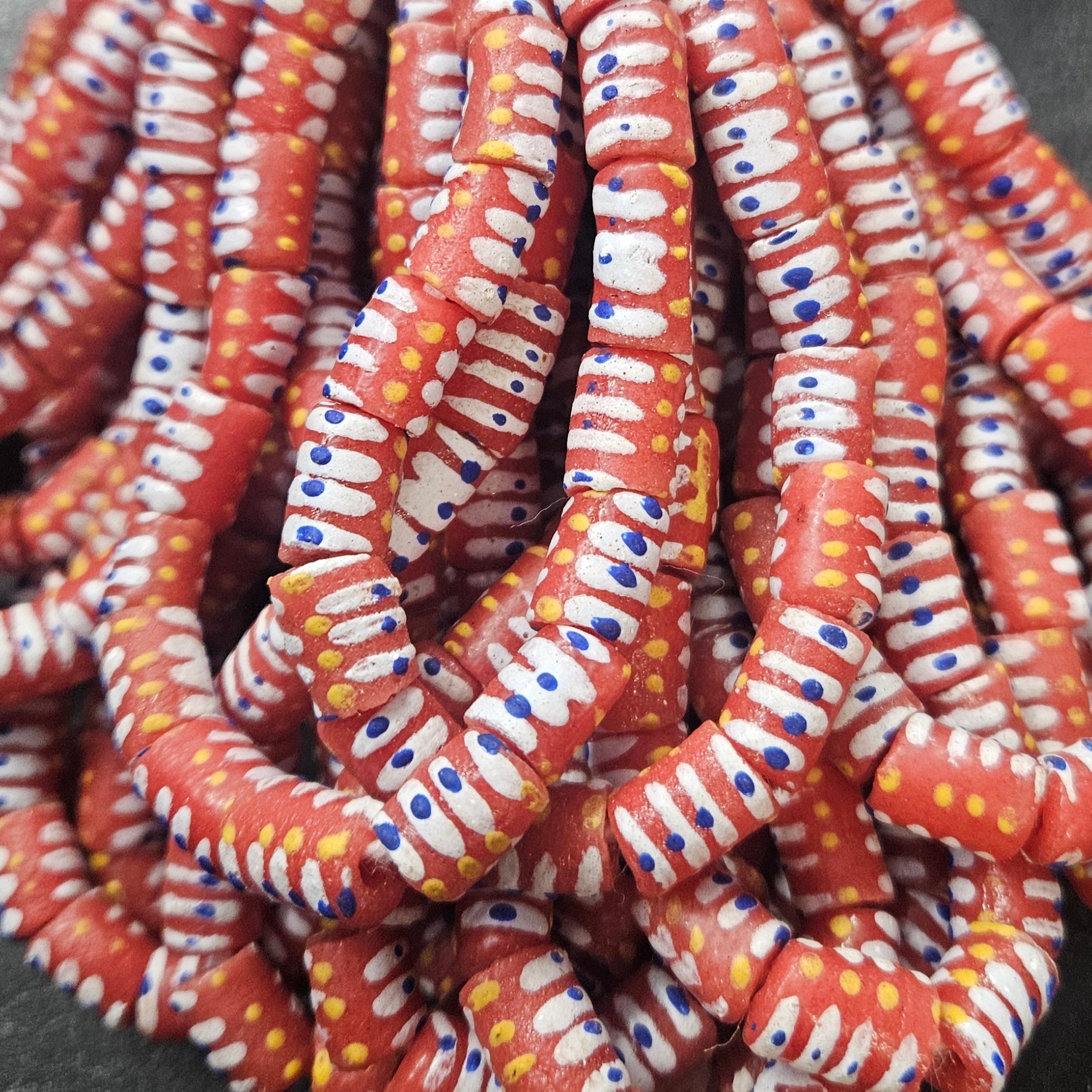 Painted African Recycled Glass Beads - Small Tube Beads #1105