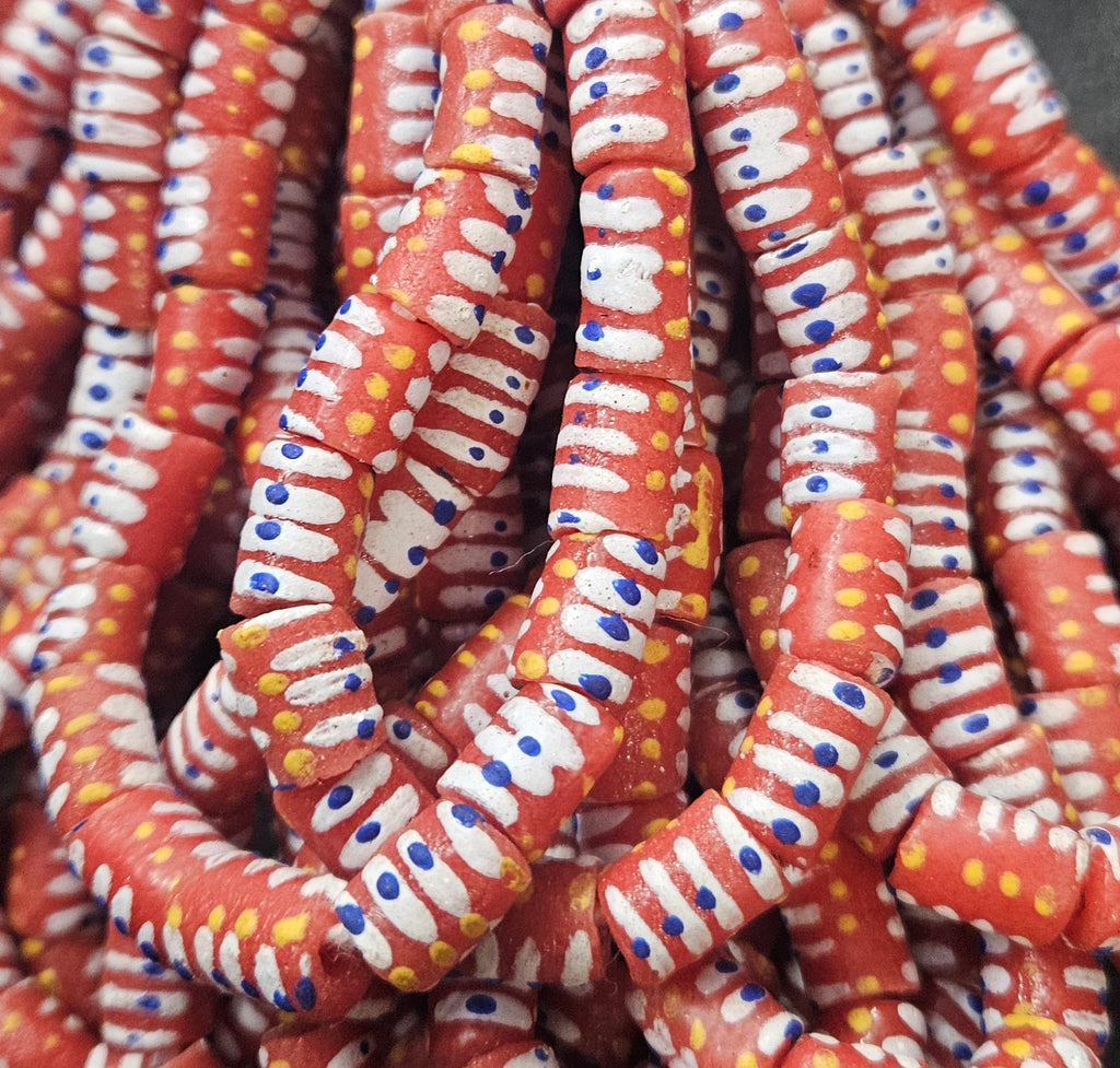 Painted African Recycled Glass Beads - Small Tube Beads #1105