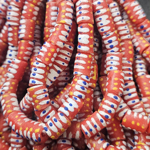 Painted African Recycled Glass Beads - Small Tube Beads #1105