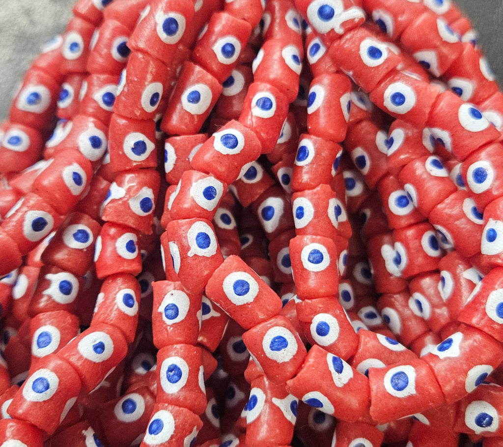 Painted African Recycled Glass Beads - Small Tube Beads #1108