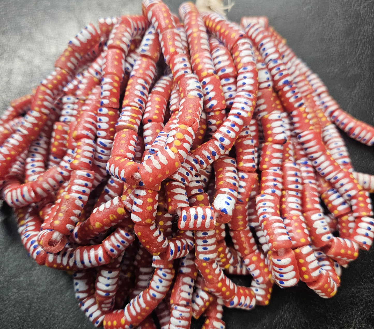 Painted African Recycled Glass Beads - Small Tube Beads #1111