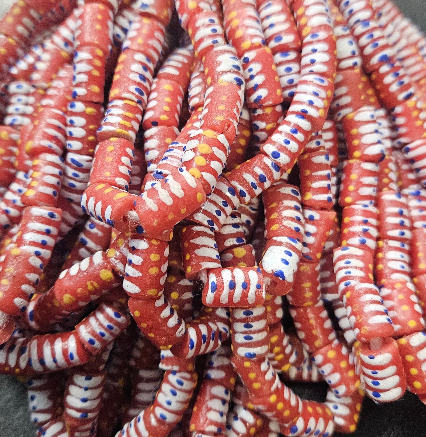 Painted African Recycled Glass Beads - Small Tube Beads #1111