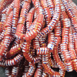 Painted African Recycled Glass Beads - Small Tube Beads #1111