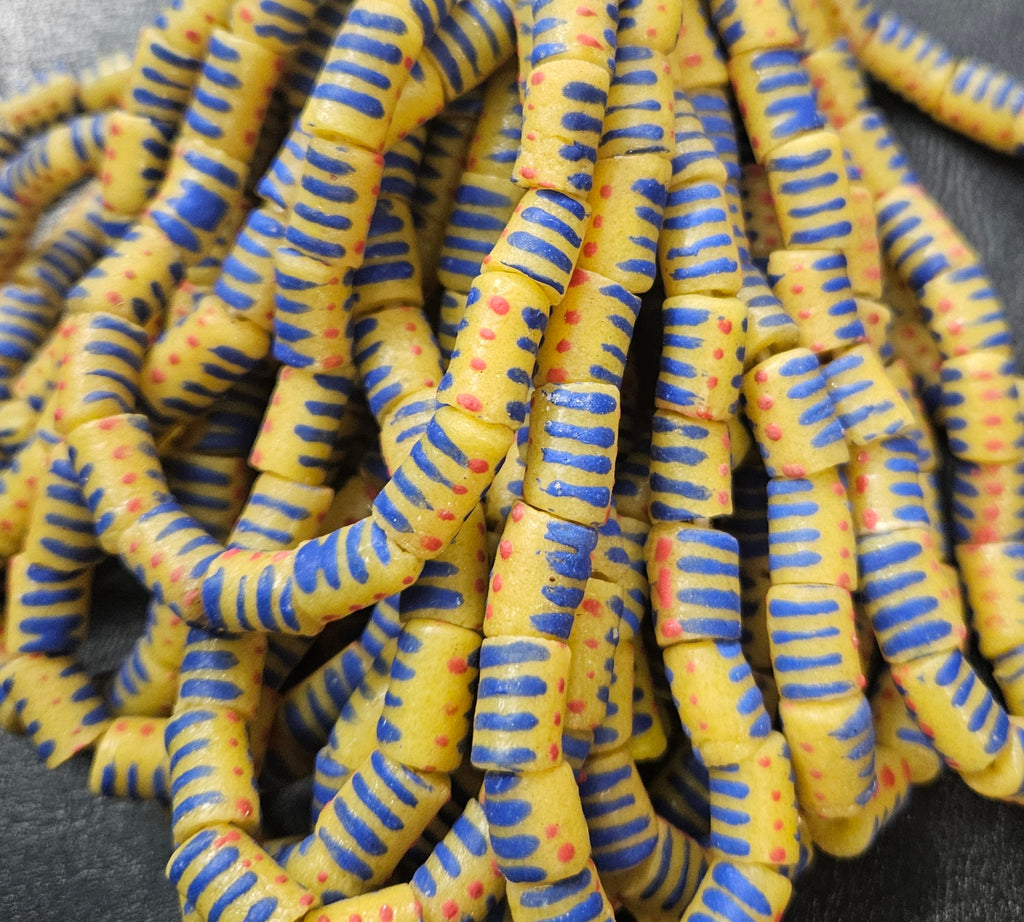 Painted African Recycled Glass Beads - Small Tube Beads #1109