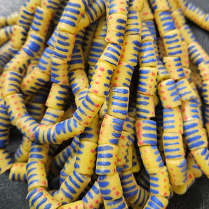 Painted African Recycled Glass Beads - Small Tube Beads #1109