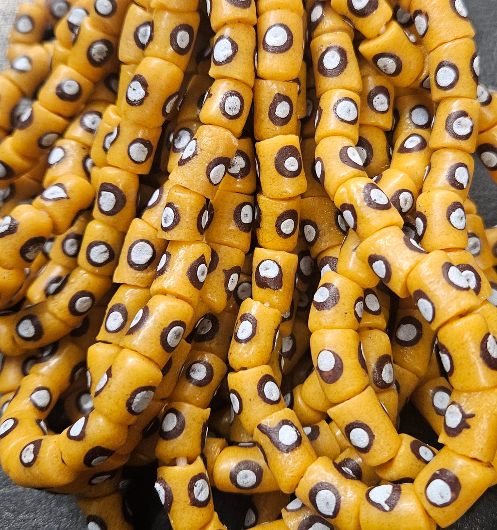 Painted African Recycled Glass Beads - Small Tube Beads #1112