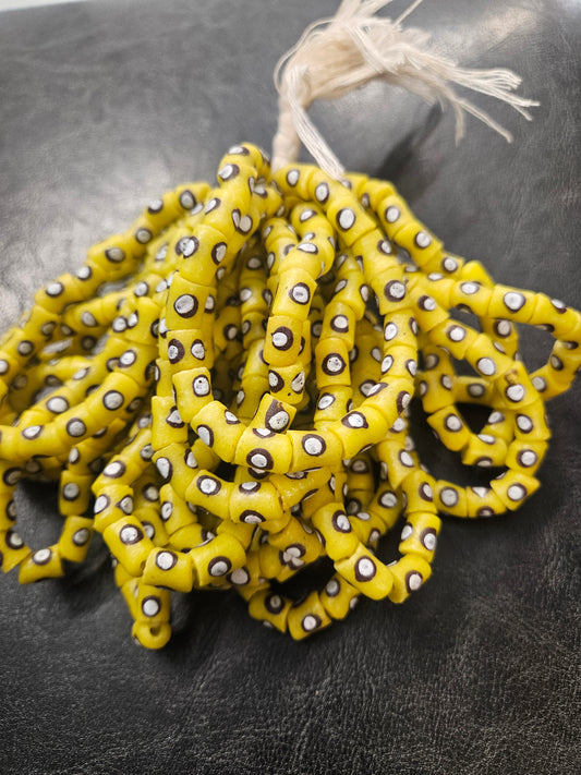 Painted African Recycled Glass Beads - Small Tube Beads #1114